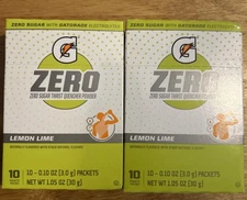 2 X Gatorade Zero Lemon Lime Singles Drink Mix 10 - 0.10 oz. Packets (20 Total)