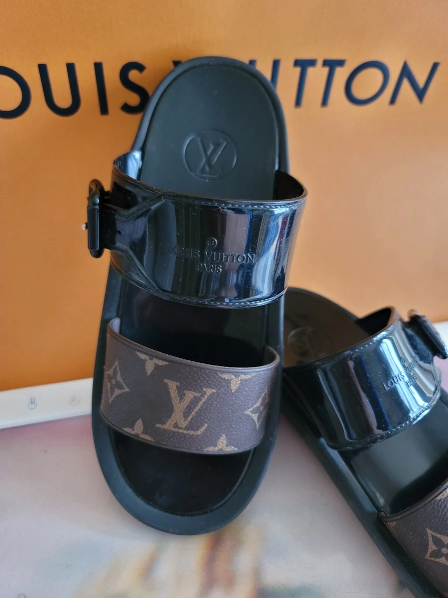 LOUIS VUITTON AUTHENTIC SUNBATH MULE BLACK & BROWN MONOGRAM SIZE  39=9US-9.5US