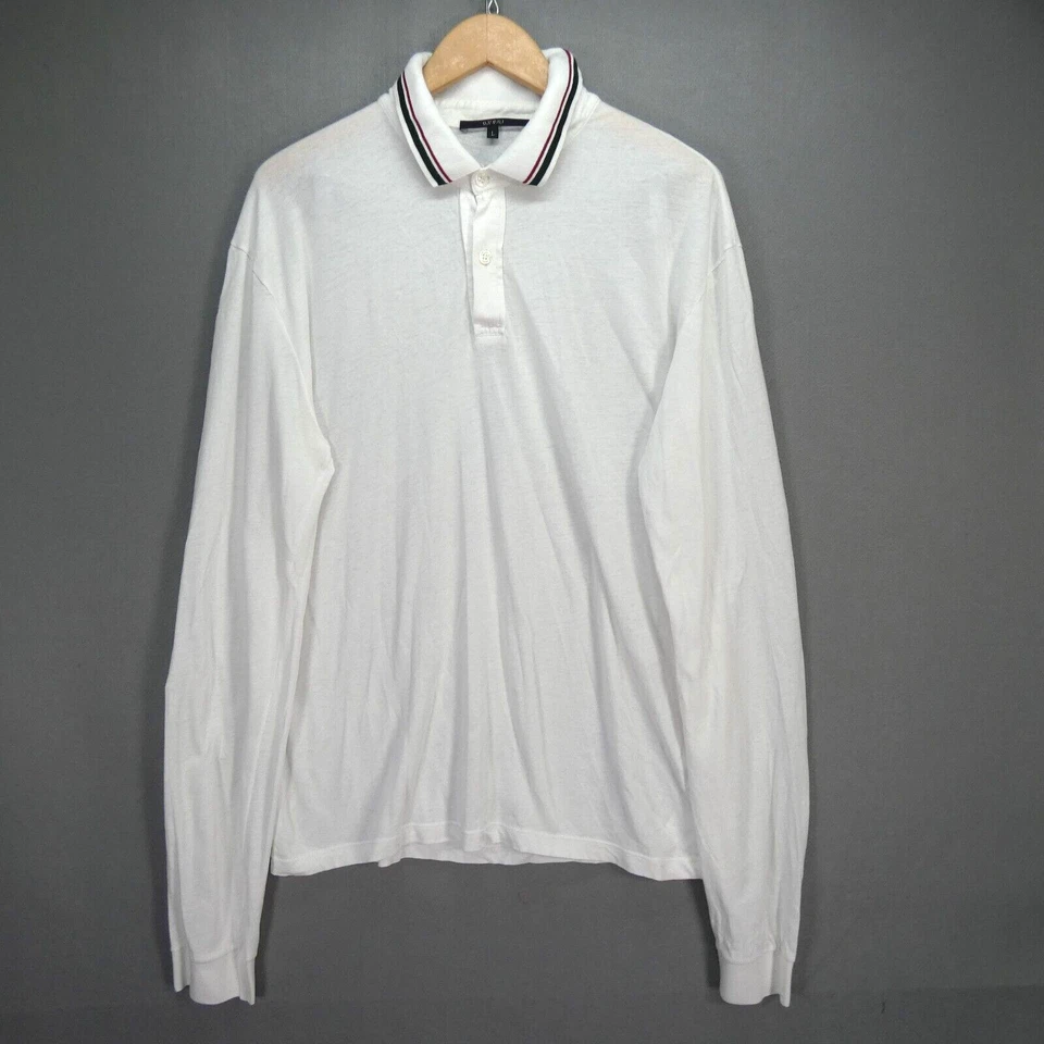 Gucci Polo Shirt Blouse Top White Long Sleeve Minimalist Designer Classic Size L