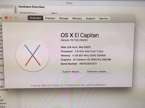 iMAC 24" Mid 2007 Intel Core 2 Duo 2.8GHz 4GB Ram 500 HD Radeon 2600 (A1225) - Picture 2 of 9