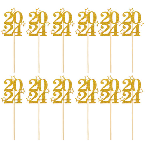 2024 Gold Glitter Cupcake Toppers - 30pcs for New Year's Party - Picture 1 of 12
