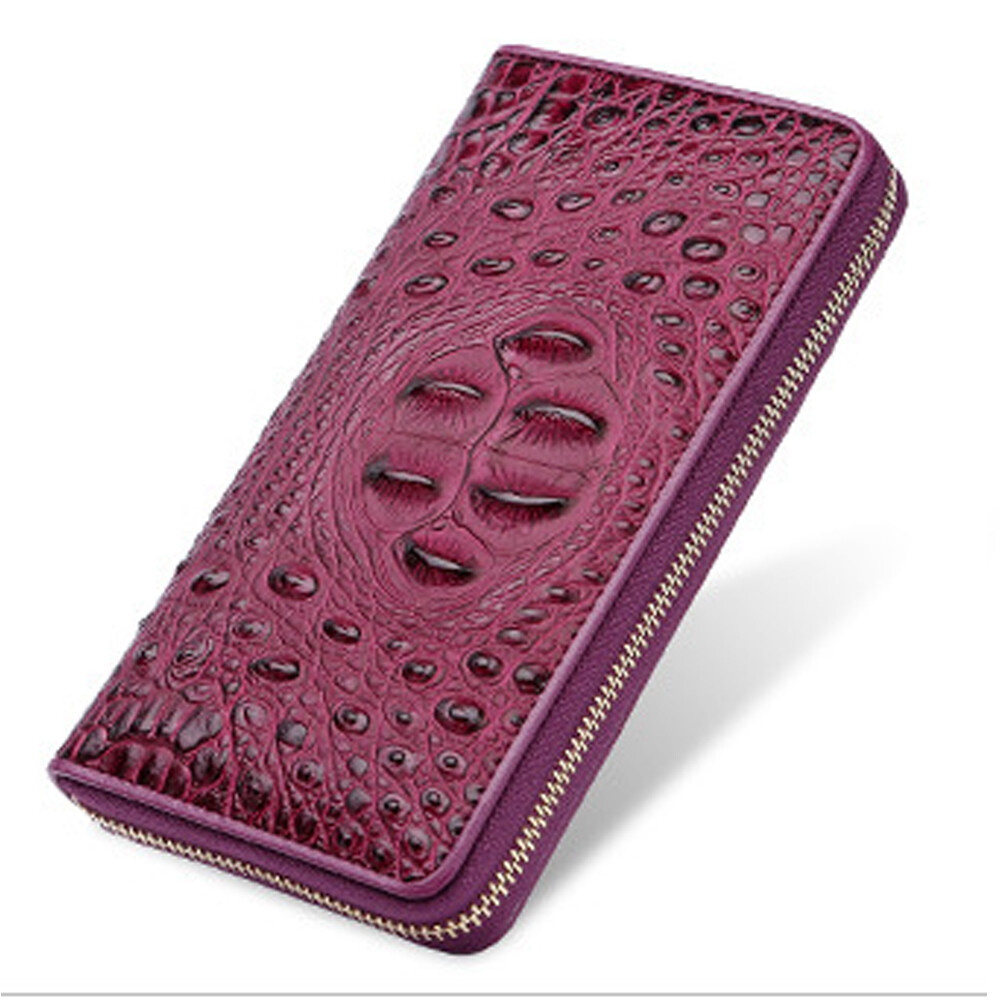 Women Men Crocodile Leather Wallet Zipper Clutch Credit Card