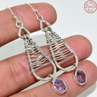 Solid 925 Sterling Silver Amethyst Dangle Earring Jewelry 2.25 Ai190 Solid 925 Sterling Silver Amethyst Dangle Earring Jewelry 2.25 Ai190