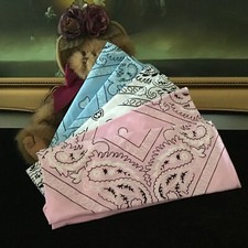 LOT OF 6 Cotton Paisley Bandana Head Wrap Scarf Blue White Pink 22'' X 22''