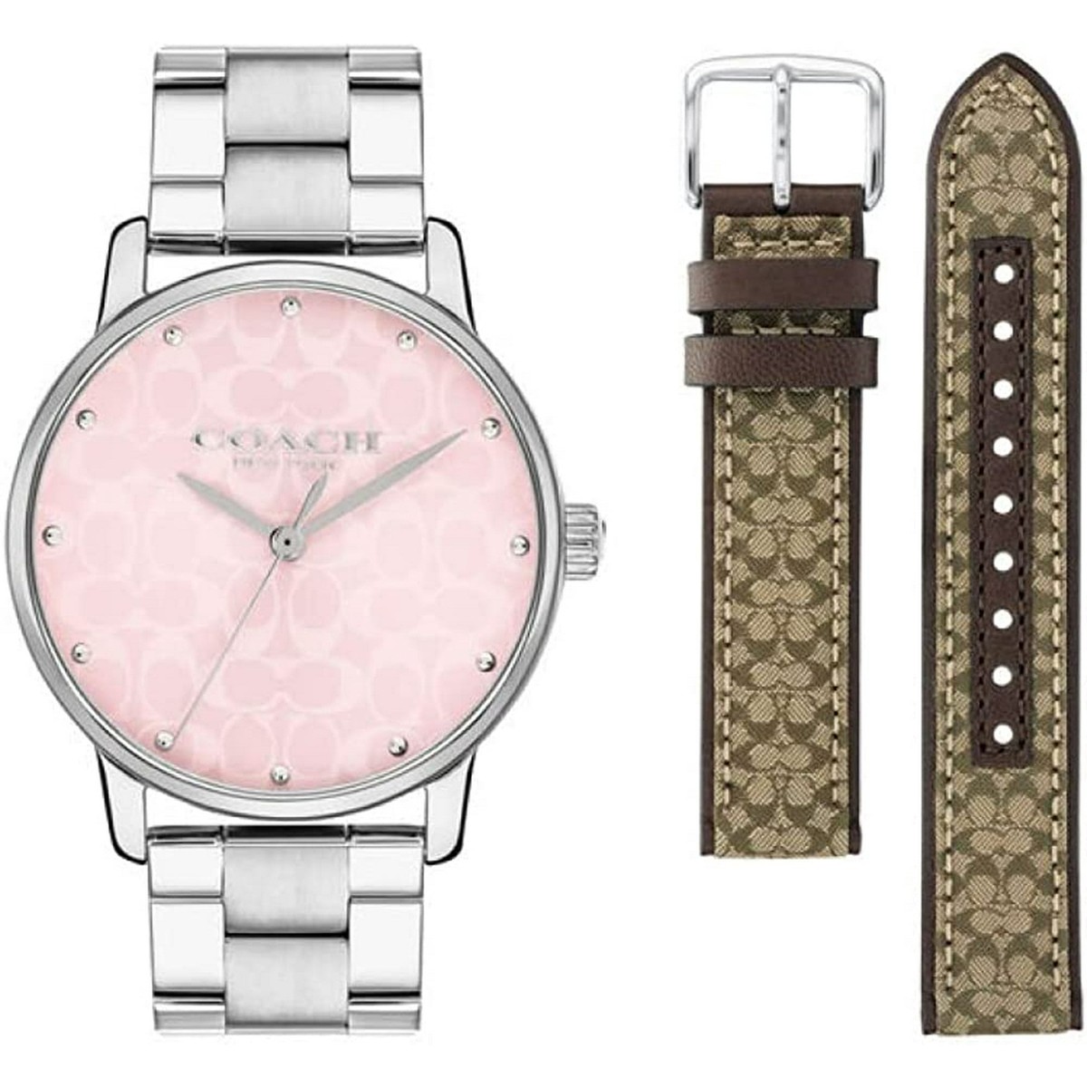 COACH 14000088 Grand Pink Logo Dial Silver Bracelet Band Women's