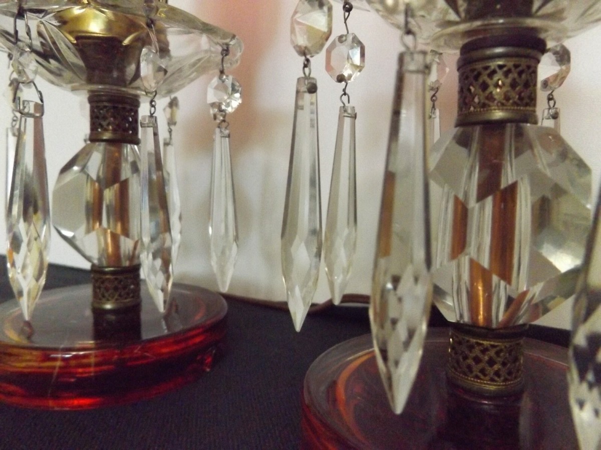 ♡ヴィンテージ　クランベリーブランチクリスタルランプ♡ Vintage , Hurricane Cranberry Cristal Lamps | eBay