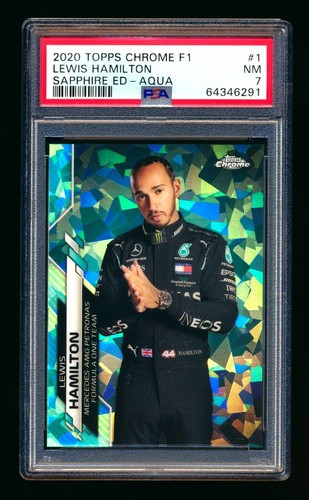 2020 Topps Chrome Sapphire F1 #1 Lewis Hamilton RC Aqua Refractor #74/99 PSA 7!