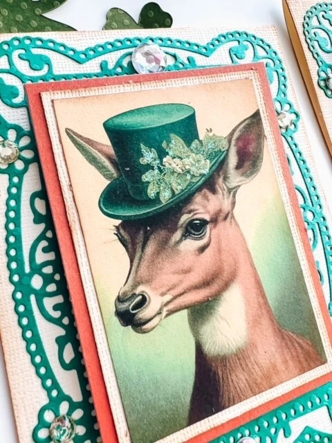 Set of 4 Handmade St Patrick’s Day Fancy Irish Critters #1 Greeting Cards - Image 2 of 2