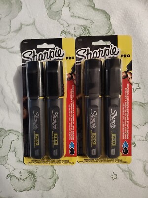 4 Piece Sharpie 2018330 Pro Black Anti-Roll Chisel Tip Permanent Marker 