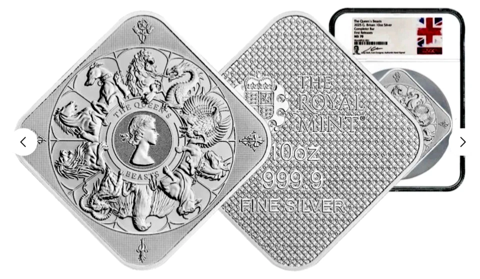 2025 G. Britain UK QUEEN’S BEASTS Completer Bar 10 Oz  NGC MS70 FR - Jody Clark - Image 2 of 4