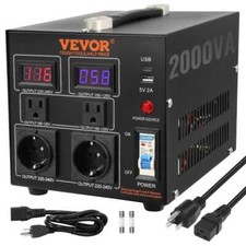 VEVOR Voltage Converter Transformer 2000-Watt Up/Down 110V/220-Volt EU/US, USB