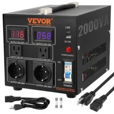 VEVOR Voltage Converter Transformer 2000-Watt Up/Down 110V/220-Volt EU/US, USB