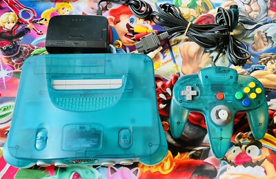 Clear Ice Blue Nintendo 64 N64 Console Set + Controller NTSC