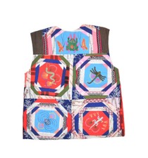 Vintage Quilt Vest Mens M Hand Made Patchwork Horse Equestrian Chinese Animals
