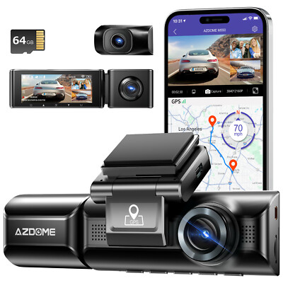 AZDOME 4K 3Len Dash Cam WiFi GPS Parking Mode Voice Control Dash Camera 64G Card