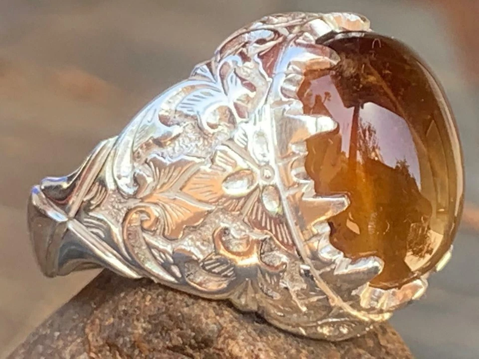 Golden Beryl Heliodor Cabochon Gemstone Sterling Silver Ring FREE SHIPPING - Image 2 of 4