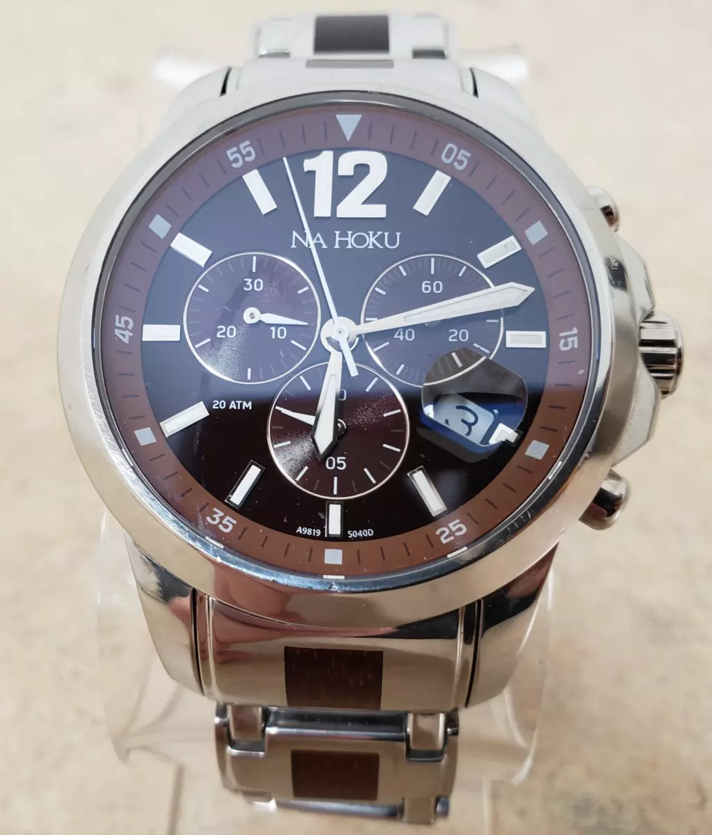 Na Hoku Stainless Steel Koa Wood Chronograph Watch A9819 eBay