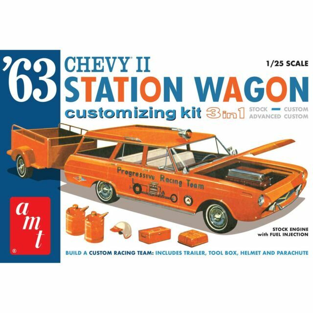 AMT 1963 Chevy II Station Wagon with Trailer 1:25 Scale Model Kit