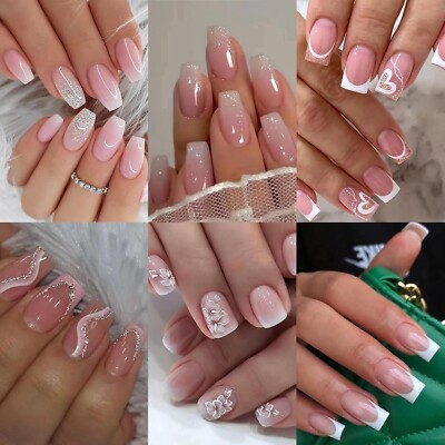 6 Packs (144 Pcs) Press on Nails Medium - Pink Gradient Press on Nails