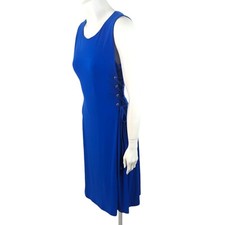 Tahari Lace Up Stretch Sheath Dress Womens Medium NEW Blue Career Work Dress