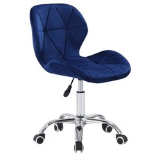REBOXED Cushioned Velvet Desk Office Chair Chrome Legs Lift Swivel Small in Blue