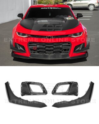 For 17-Up Camaro ZL1 1LE CARBON FIBER Front Air Duct Bezels & Canard Dive Planes