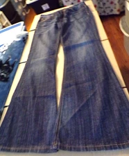 Vigoss Studio Blue Denim Jeans 33X33 Flare Western Gold Stitching Pre Own