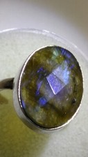 LIVELY UNTREATED NATURAL LABRADORITE IN .925 STERLING SILVER RING SIZE 6.0