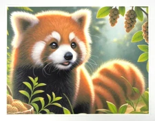 Red Panda & Pinecones Fine Art Paper Matte Print 8.5" x 11" USA Made