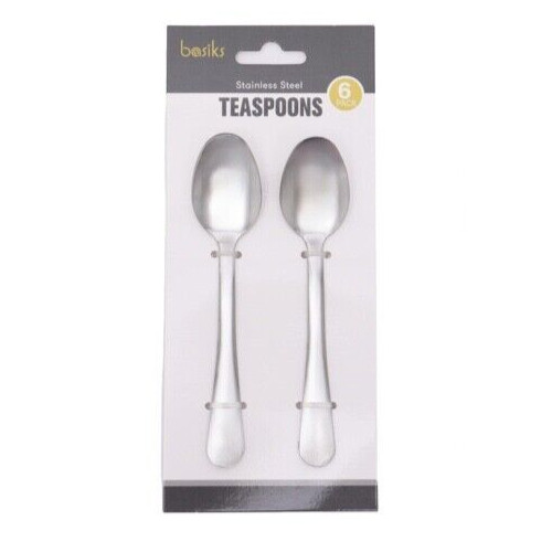 6x basiks Stainless Steel Teaspoons Cutlery Dining Kitchen Tableware - Silver