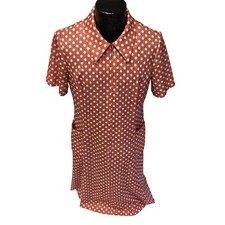 Vtg 60 70's Femme of Dallas MOD Red POLKA DOT Zipper Collared House Dress 18.5