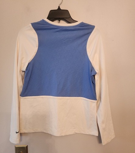 Nike Girls Pro Dri Fit Training Long Sleeve Top Blue Cream Shirt Youth large - Picture 7 of 8