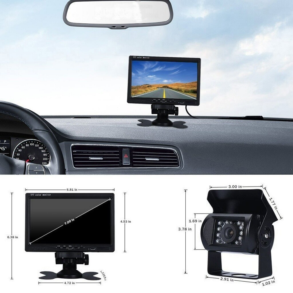 7" LCD Monitor Rückansicht Kit Für Bus LKW 12V 24V + 2x 18LED