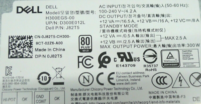 Genuine Dell Optiplex XE3 SFF 300W Power Supply H300EGS-00 J82T5