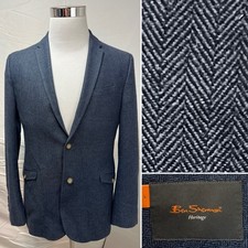Ben Sherman Men's Large Navy Blue Herringbone Heritage Blazer Jacket Sport Coat