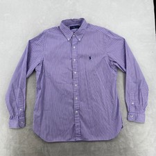 Ralph Lauren Men's Striped Button Down Shirt Purple White Classic Fit Size 16.5