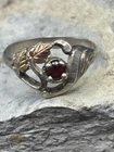VTG Sterling & 12K Garnet - BLACK HILLS GOLD Grape Leaf Ring Sz 8.5 Coleman CCo