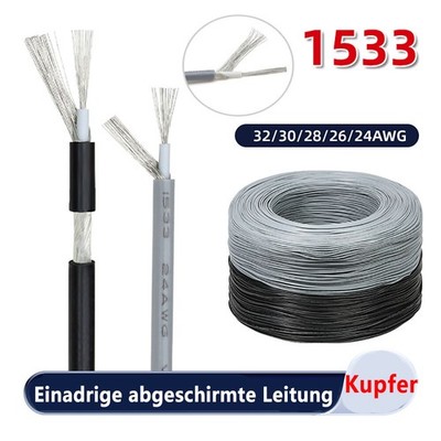 UL1533 Single Core Shield Wire 24/26/28/30/32AWG Audiokabel Schwarz/Grau