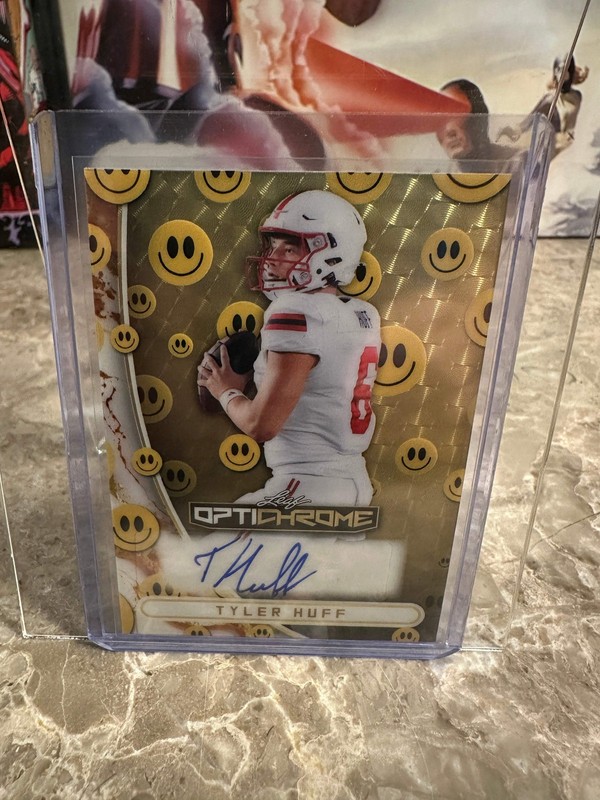 Tyler Huff 2026 Leaf Optichrome Football Smiley Gold Super Prismatic 1/1 Auto