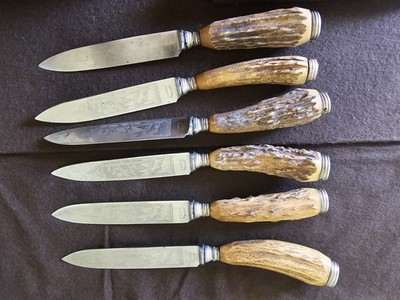 Vintage Solingen Germany Stag Handle Carving & Dining Set   18 Pieces