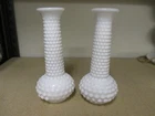 2 Vintage E O Brody Co 7 1/2" Hobnail Milk Glass Bud Vases