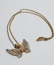 gold-tone butterfly pendant necklace clear stone accents 18 " chain