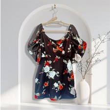 Forever 21 Women’s Mini Dress M Black Floral Puff Sleeve V-neck Party Y2K NWT
