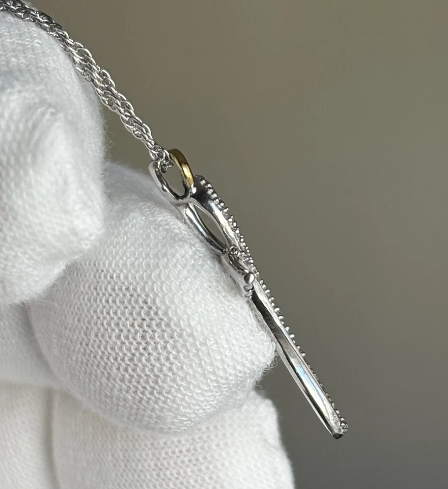 纯银 925 钻石天使翅膀十字架吊坠链项链 18 英寸 RL — 第 4/4 张图片