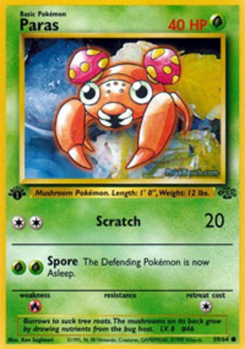 NM-Mint, English - 1 x Pokemon Paras - 59/64 - Common - 1st Edition Jungle