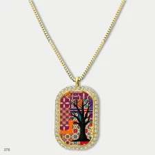 Gorgeous Colorful Tree of Life Pendant Necklace Chain Printed Dog Tag Chain Gift