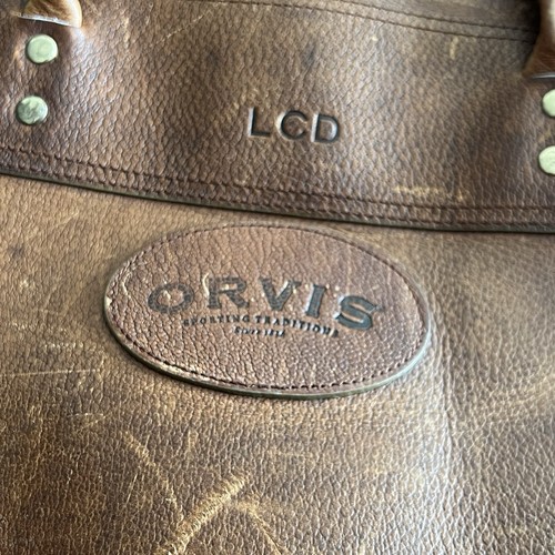 ORVIS Brown Saddle Leather Luggage Briefcase Travel Laptop Duffle Bag Messenger - Picture 11 of 14