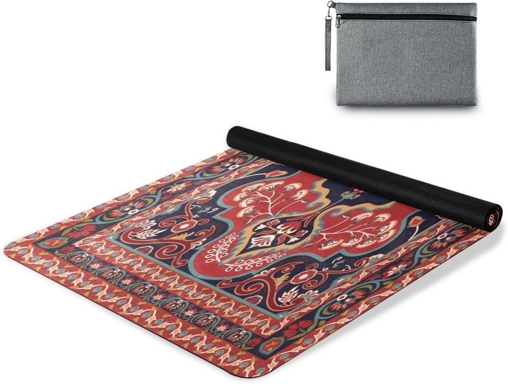 Eco-Friendly Non-Slip Red Persian Design Yoga Mat Portable & Foldable for Fitness