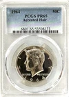 1964 ACCENTED HAIR PROOF KENNEDY PCGS PR65, LIGHT CAMEO'S, NO SPOTS, OR TONING