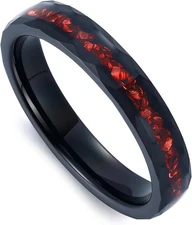 4mm Tungsten Wedding Bands for Women Gold Plated Opal Birthstone Promise... 